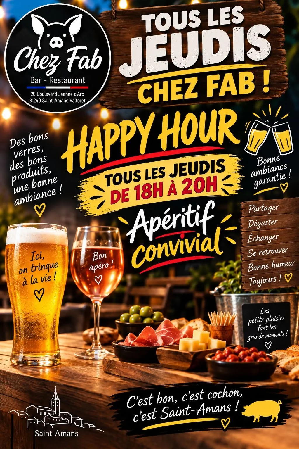 Affiche Happy Hour tous les jeudis chez Fab