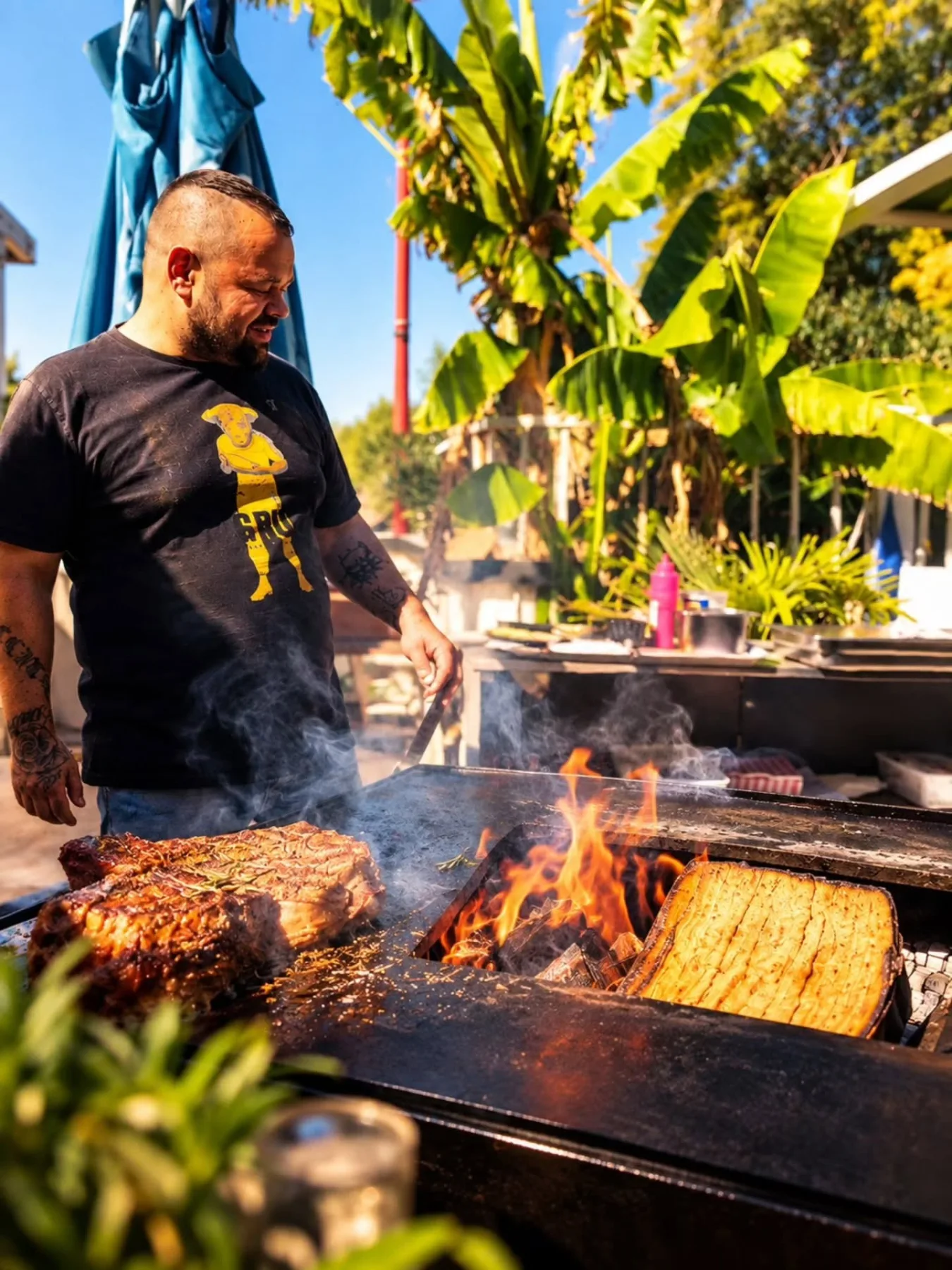 Fabien cuisine au feu de bois en plein air
